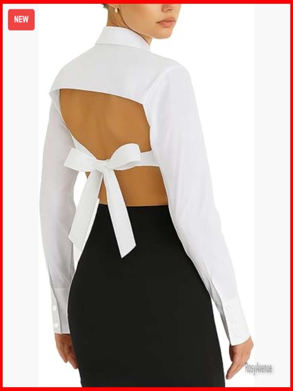 Long Sleeve Crop Top Button Down Open Back Blouse
